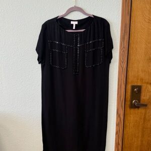 ESCADA BLACK DRESS WITH BUTTON GARNISHMENT AND WAIST TIE